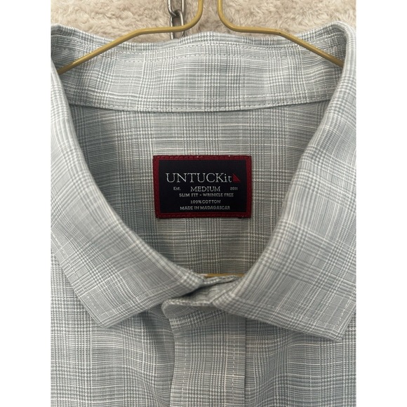 UNTUCKit Avellino WF Slim Fit Grey Plaid Button Down Shirt 40388 Mens Medium - Picture 2 of 6